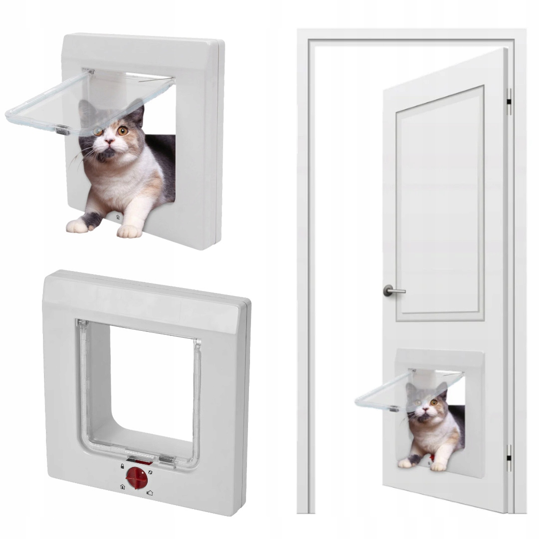 Levně Dvířka brány pro kočky bílé 4 nastavení zámku 24x24x9 cm