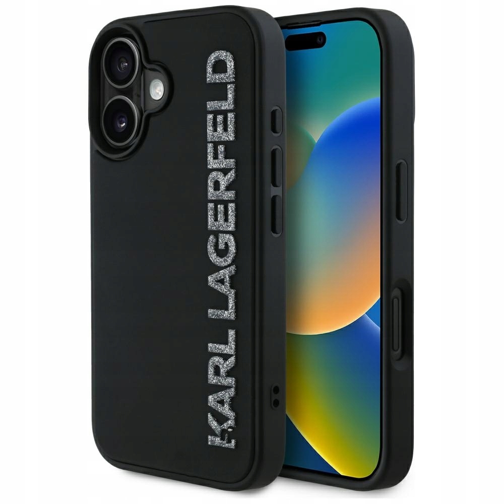 Pouzdro pro iPhone 16 Karl Lagerfeld 3D Rubber Glitter Black
