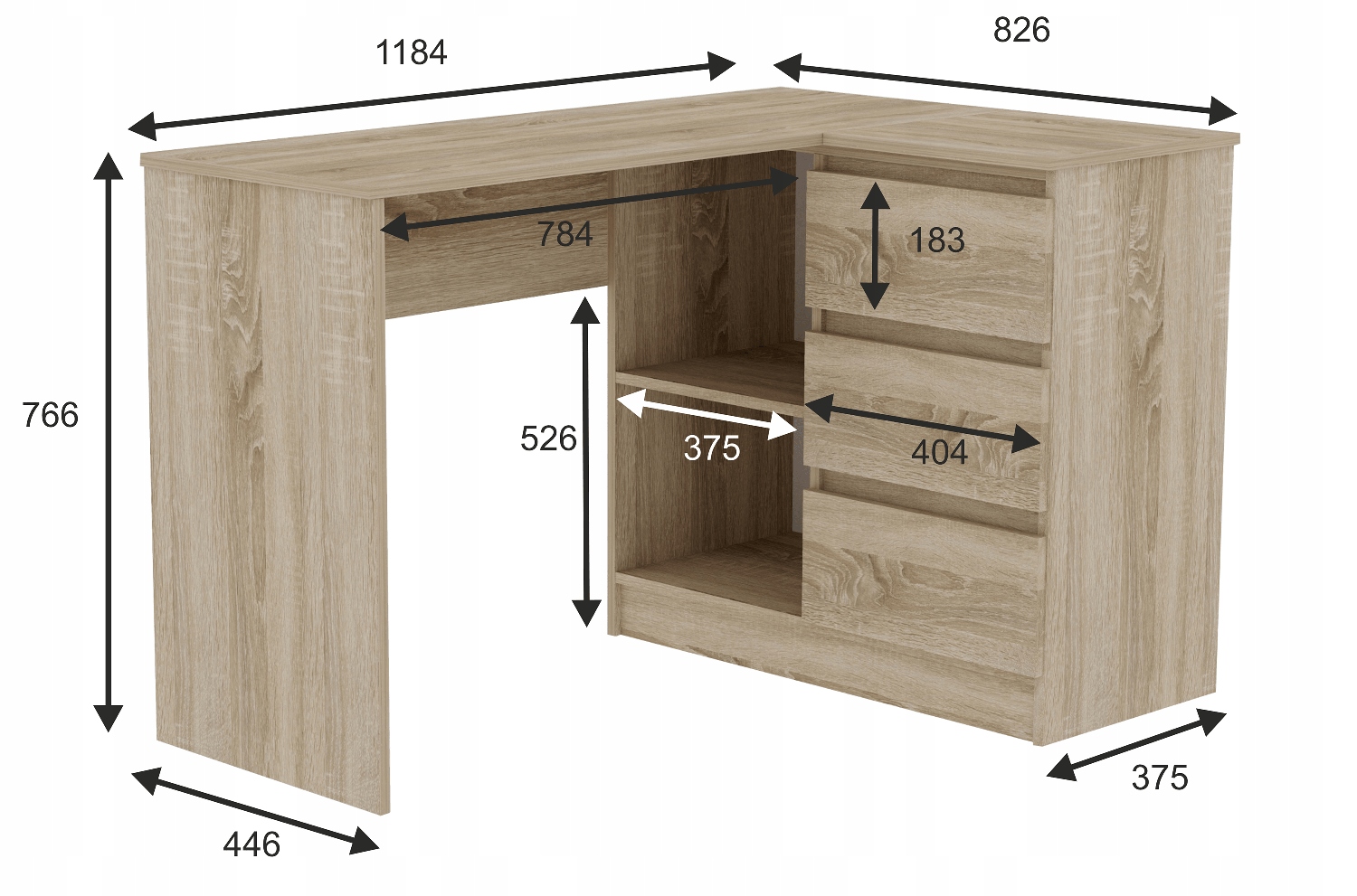 Biurko narożne prawe/lewe ARTUR sonoma Marka Euro-Meble