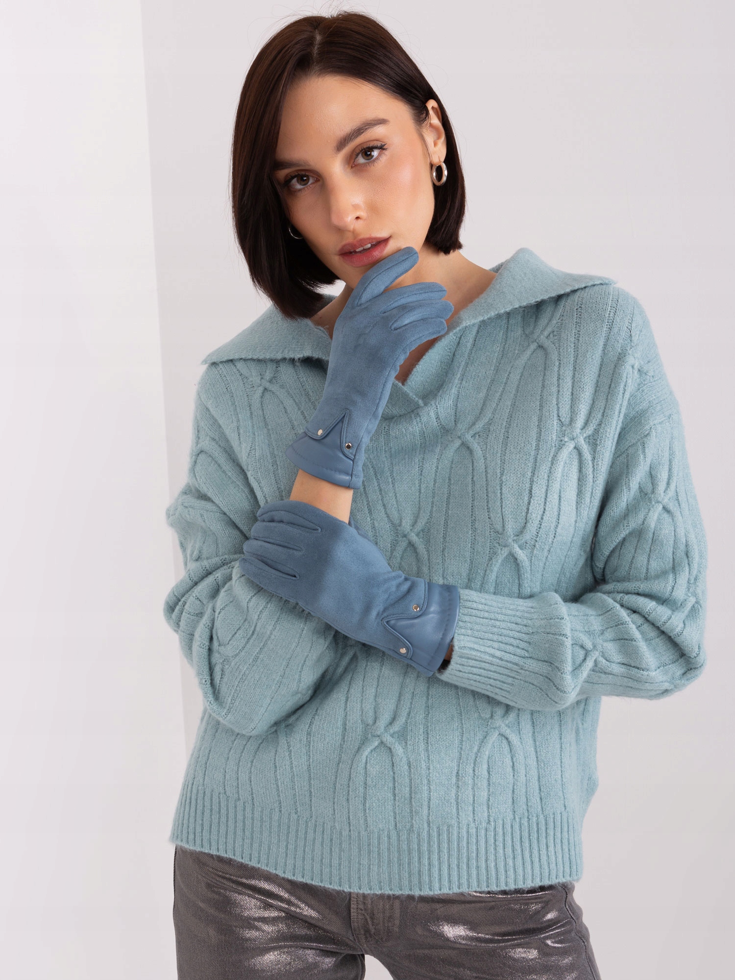 Dotykowe RĘKAWICZKI pięciopalczaste damskie ZE WSTAWKAMI Rozmiar L/XL