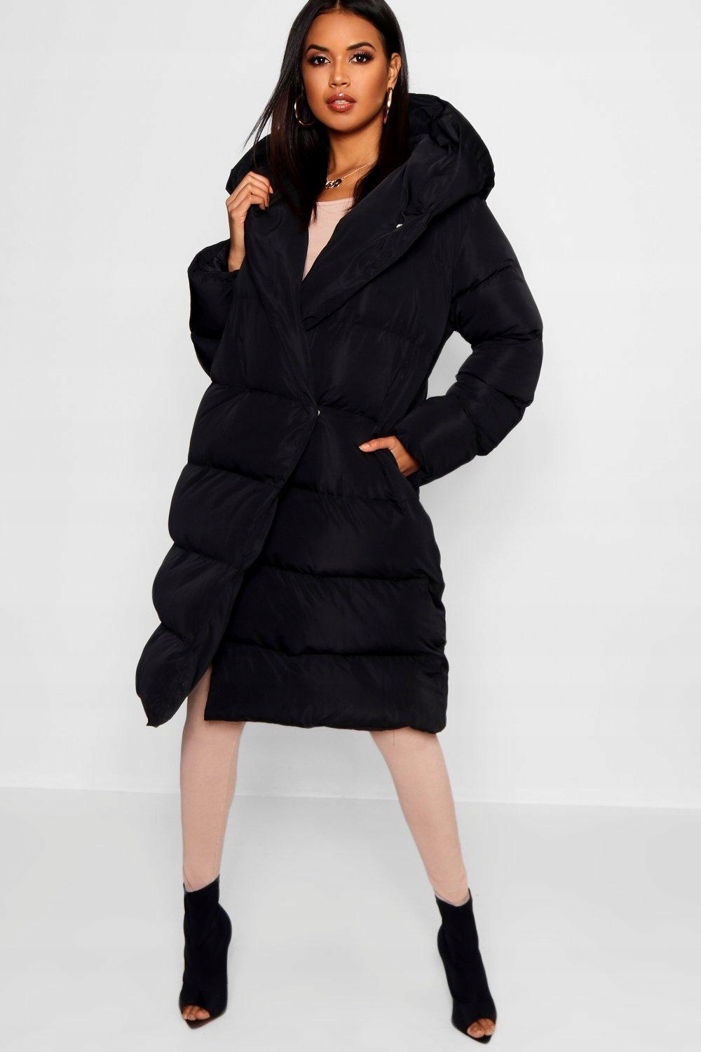 KU5103 Boohoo Péřový Kabát S Kapucí Asymetrický (5) M