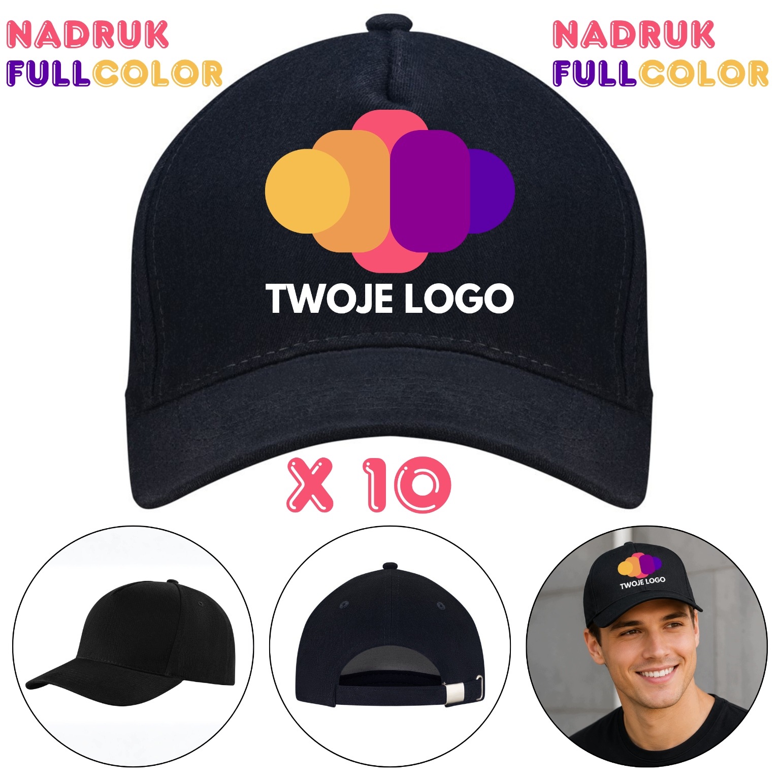 10 x Čepice S Vlastním Potiskem Full Color Reklamní Čepice S Logem Na Akci