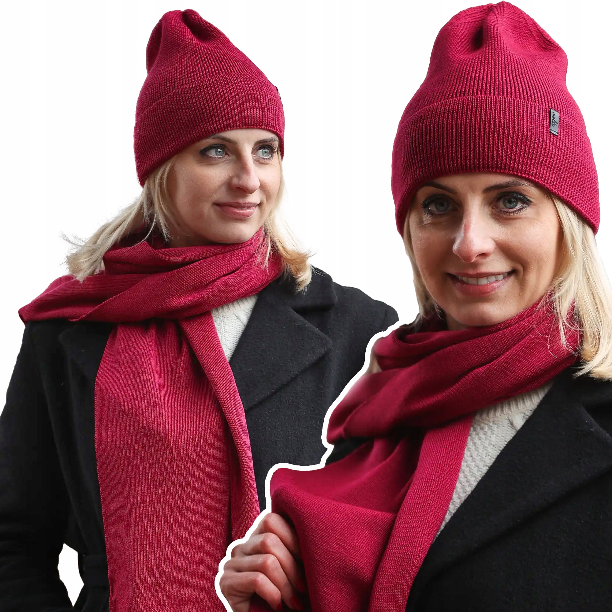 Zimní Dámský Vlněný Komplet 100% Merino Čepice šála Měkký dlouhý šátek