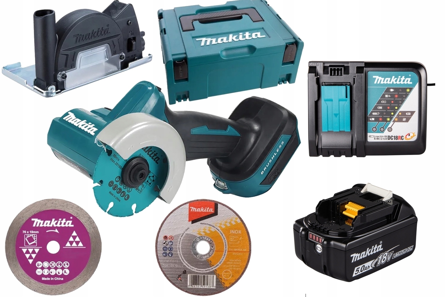 Makita Przecinarka szlifierka Piła Led 18V DMC300RT1J+ 3xTarcze+ 1xAKU 5AH