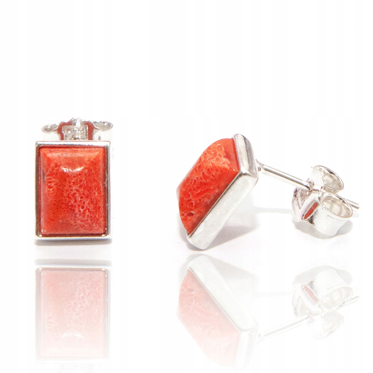 Stříbrné náušnice s korálem stříbro 925 přírodní kameny korál obdélníkové