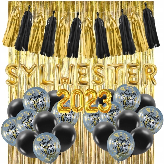 

Balony na sylwestra kurtyna napis Sylwester zestaw