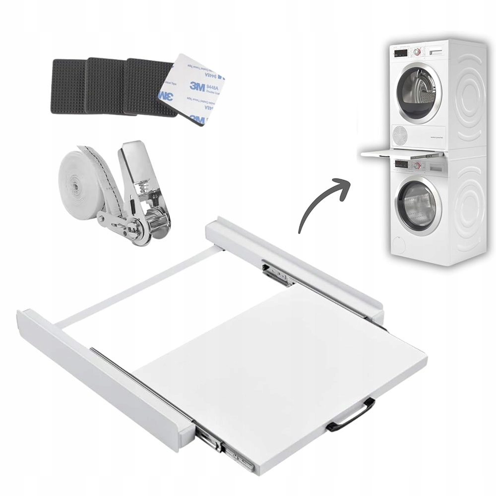 Zestaw do ustawiania pralki i suszarki z wysuwaną półką 54 × 60 × 7,5 cm
