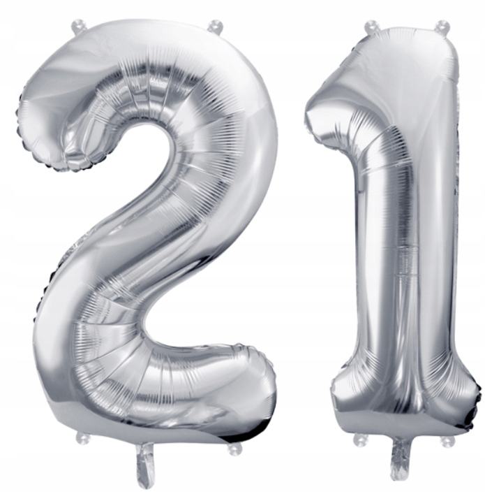 BALONY FOLIOWE cyfry 21 SREBRNE urodziny 100cm
