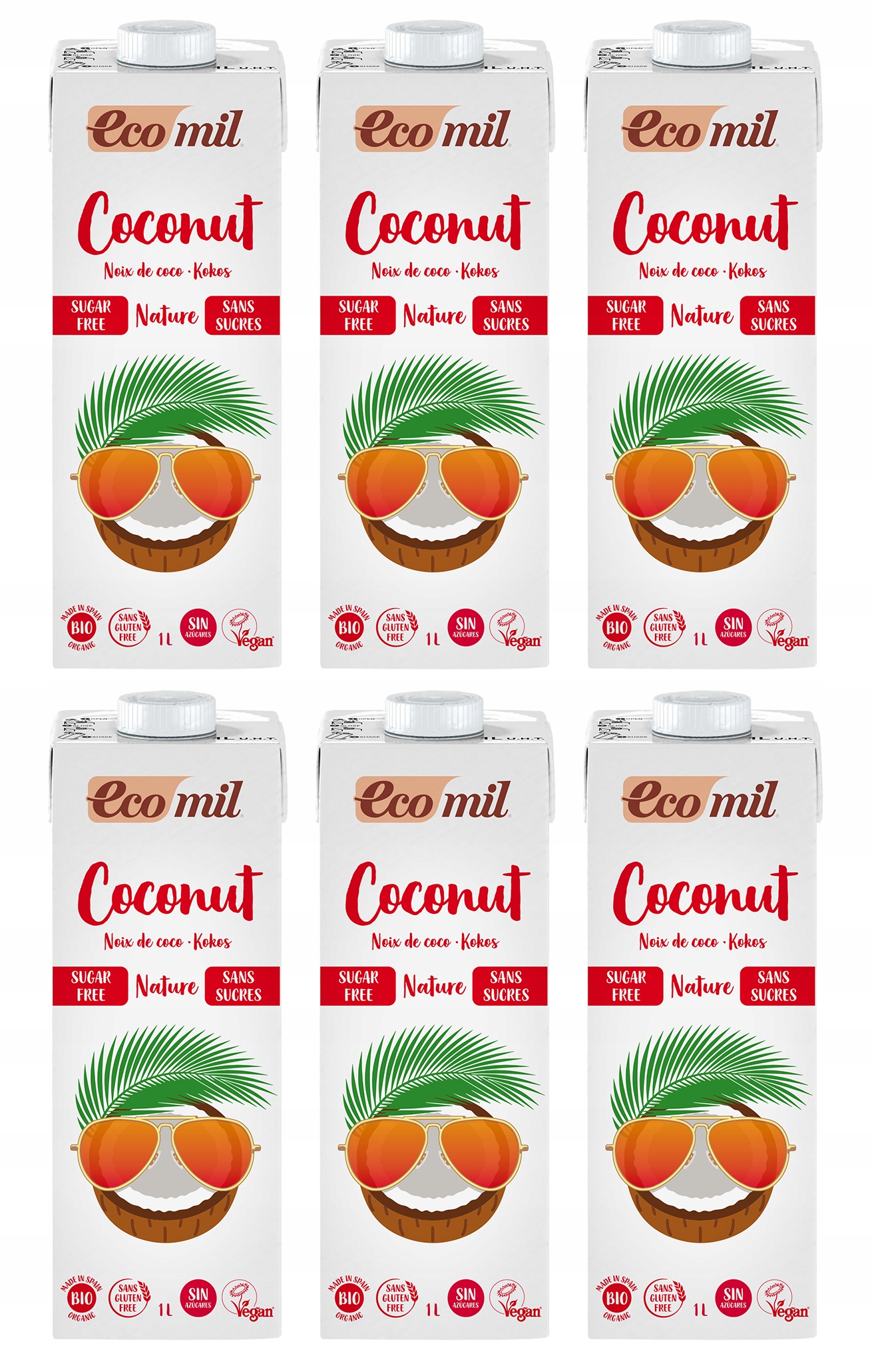 Ecomil NAPÓJ KOKOSOWY BIO Naturalny BEZ CUKRU 1L x6
