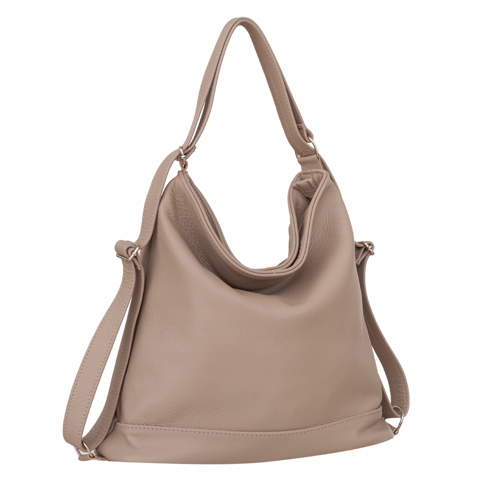 Cappuccino Torebka Skóra Naturalna Shopper Beżowa Torebka Worek Plecak 2w1