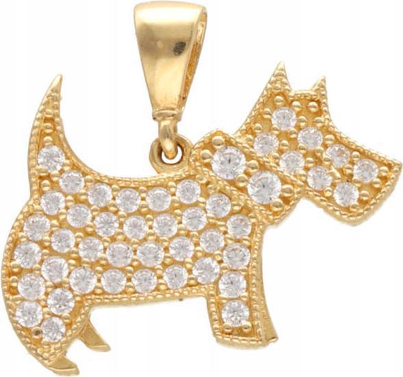 Zlatý přívěsek 585 pejsek teriér zirkony 1,56 g elegantní vzor dárek