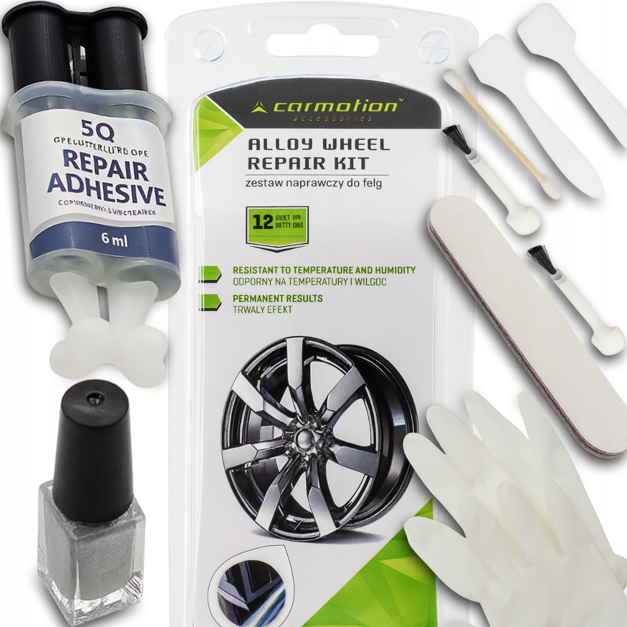 Zestaw Naprawczy Do Felg Aluminiowych Naprawa Ubytków Rys Uszkodzeń 12el.