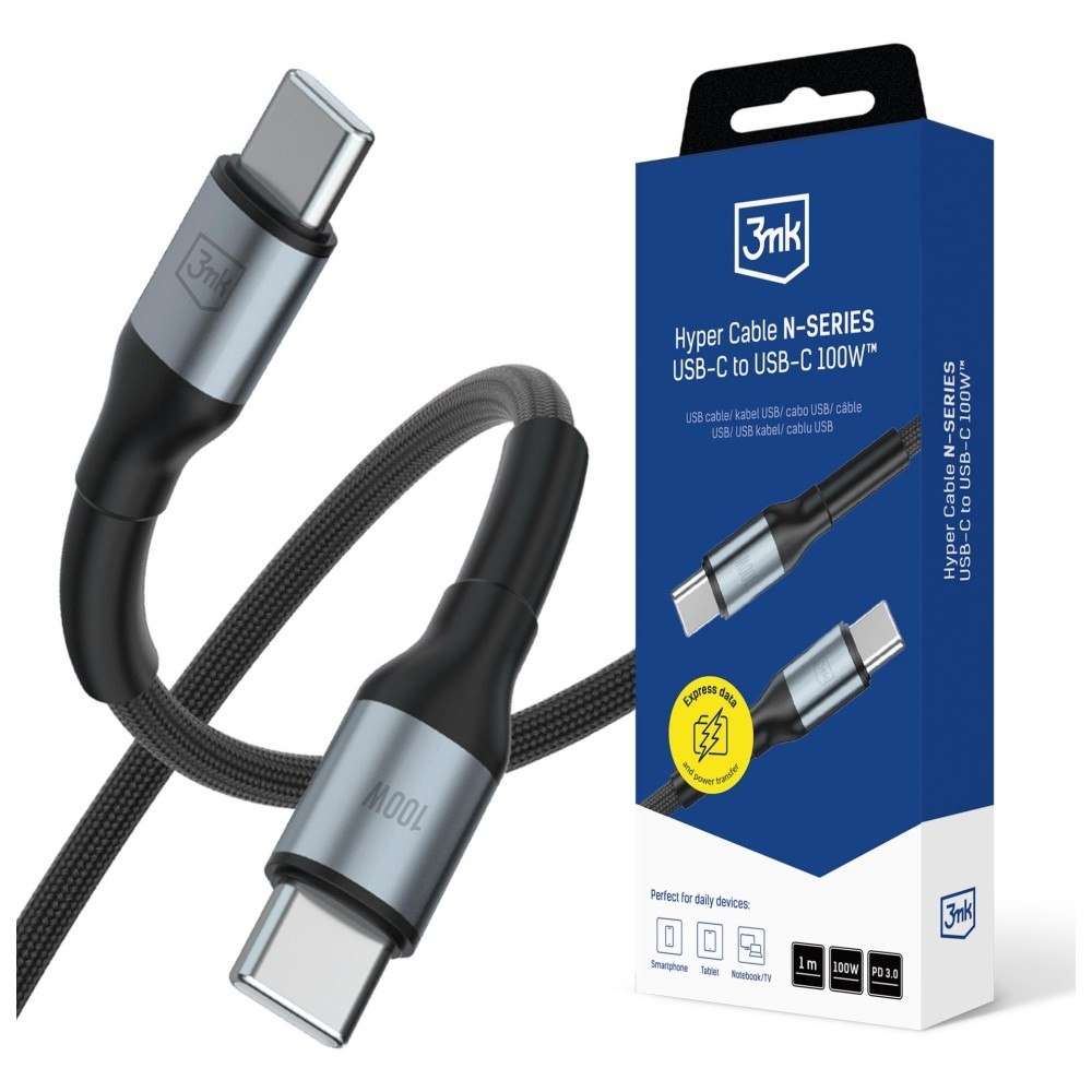 Kabel 3MK Hyper Cable N-series Usb-c do Usb-c 1m 20V/5A 100W czarny