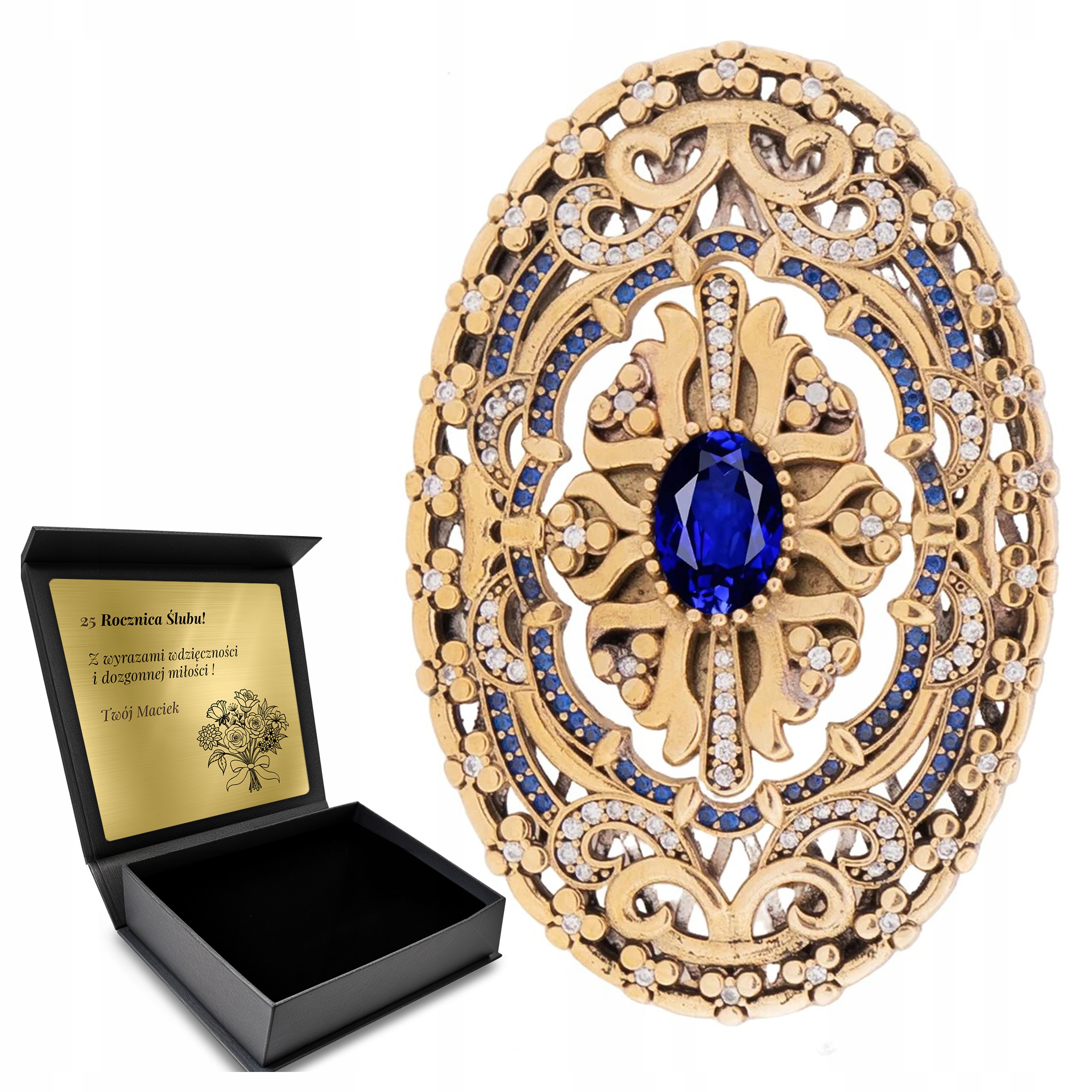 Brož Brož Zirkony Ozdobný Safír Dárek pro ženu Gravírování Bonus