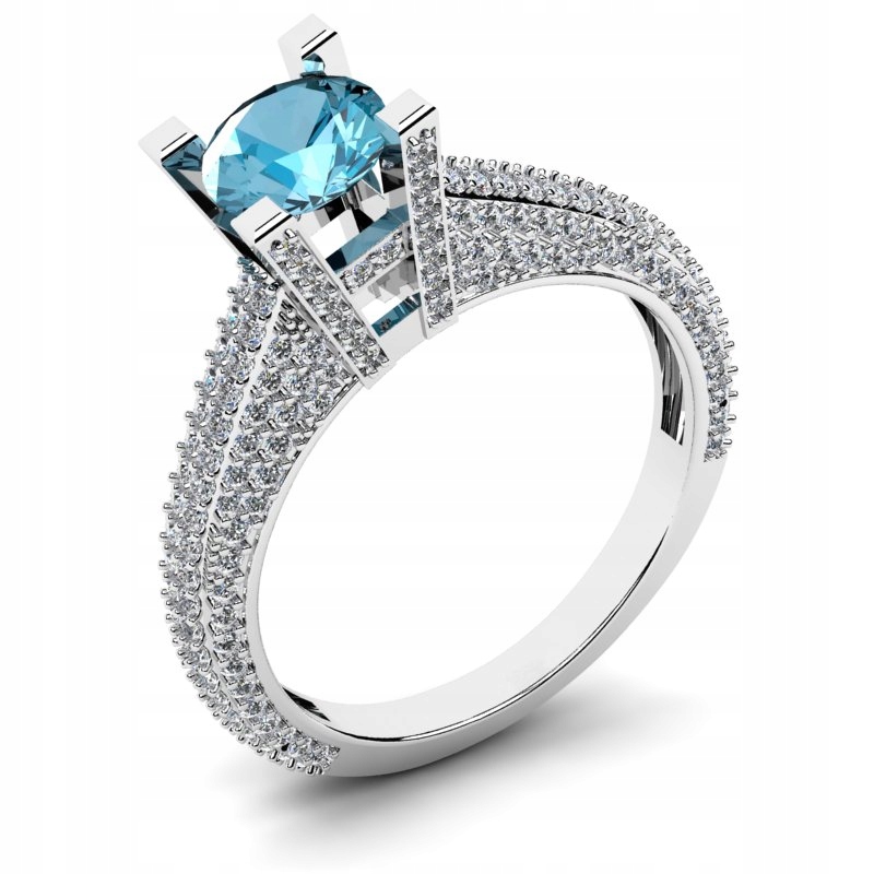 

Pierścionek Z Białego Złota Z Niebieską Cyrkonią