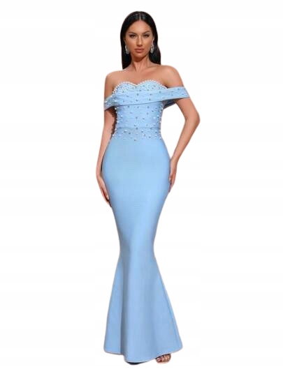 Shein Dlouhé Šaty Modré S Ozdobnými Flitry M 1HK