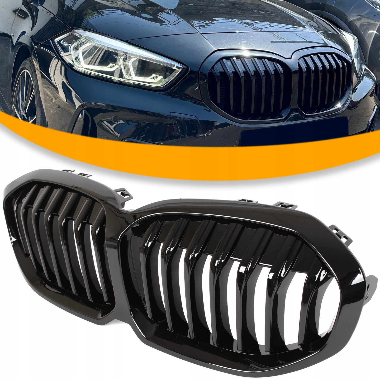 Atrapy Ledvinové Grill pro Bmw řady 1 F40 F41 2019+ Černý Lesk 1 Žebro