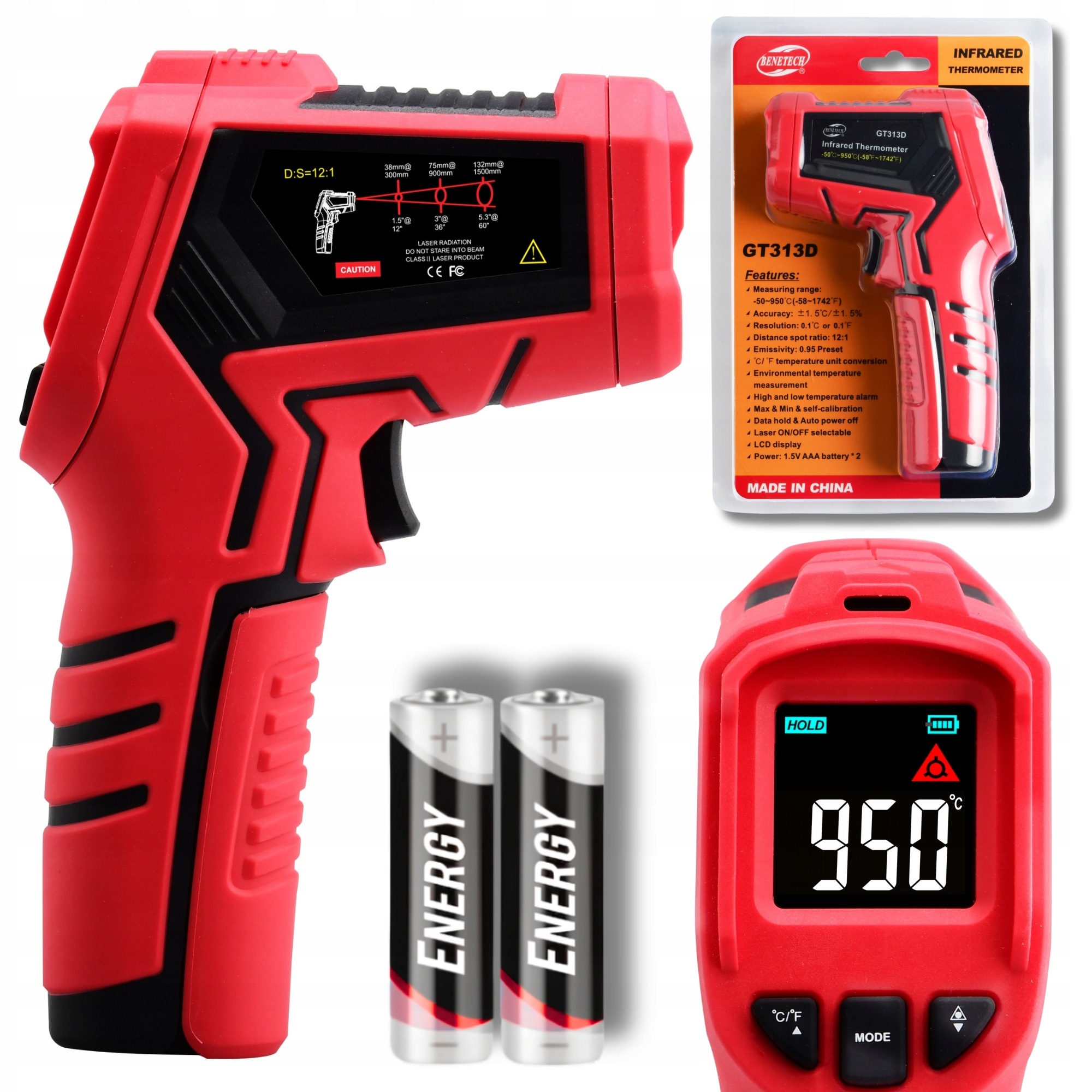 Pirometr Termometr Laserowy Bezdotykowy Na Podczerwień Emisyjność -50+950°C