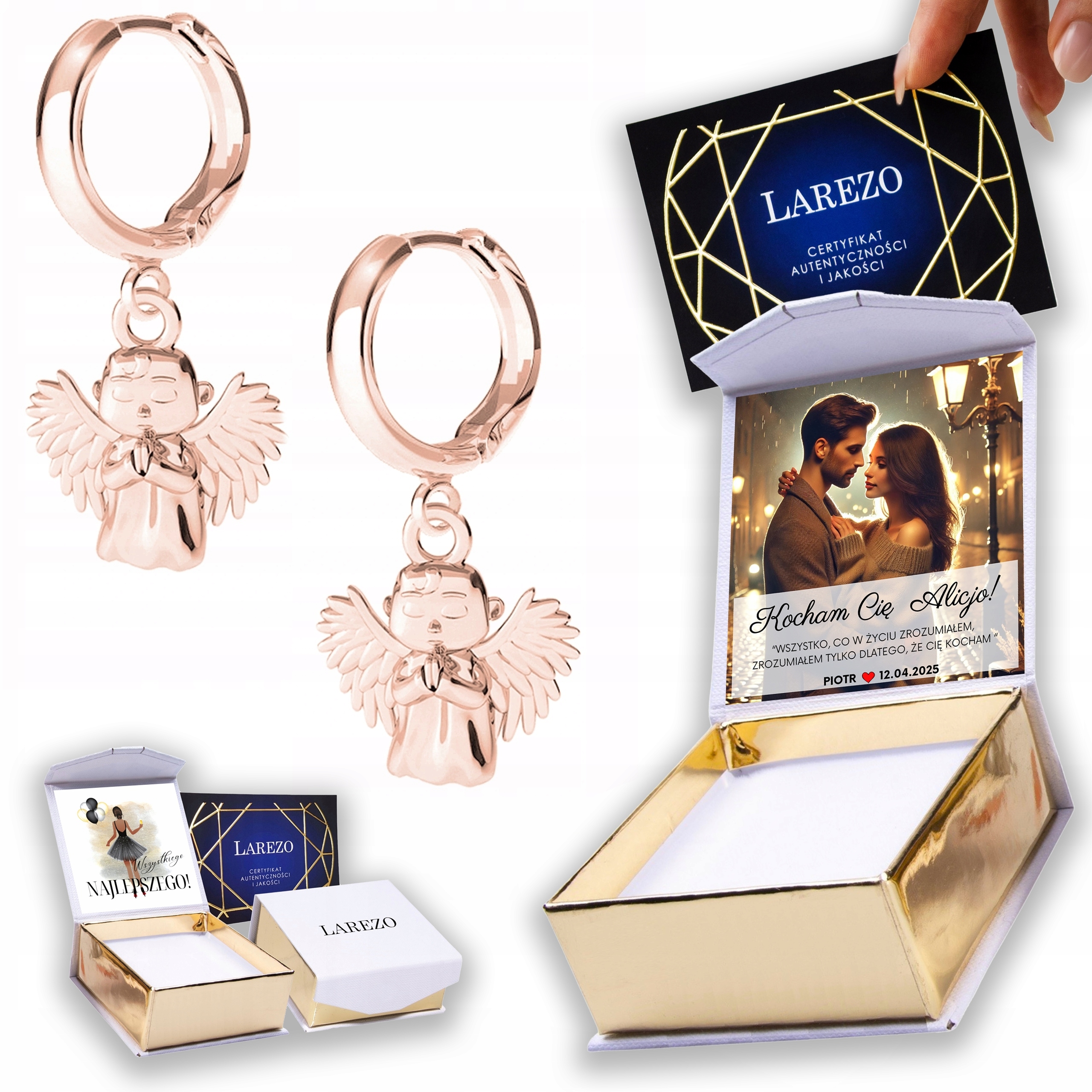 Náušnice Pozlacené 925 s anděly Andělé strážní andělé Anděl Potisk