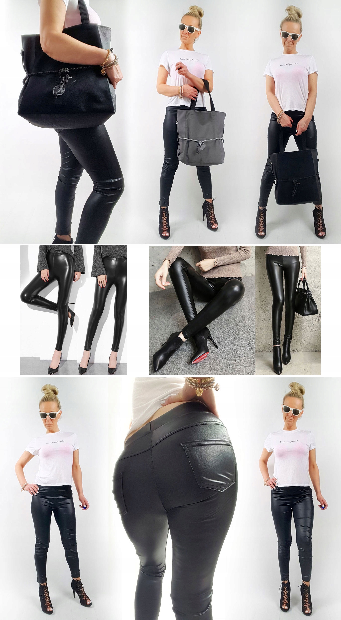 SKÓRZANE LEGINSY LATEX RURKI GETRY SPODNIE LATEKS Fason rurki