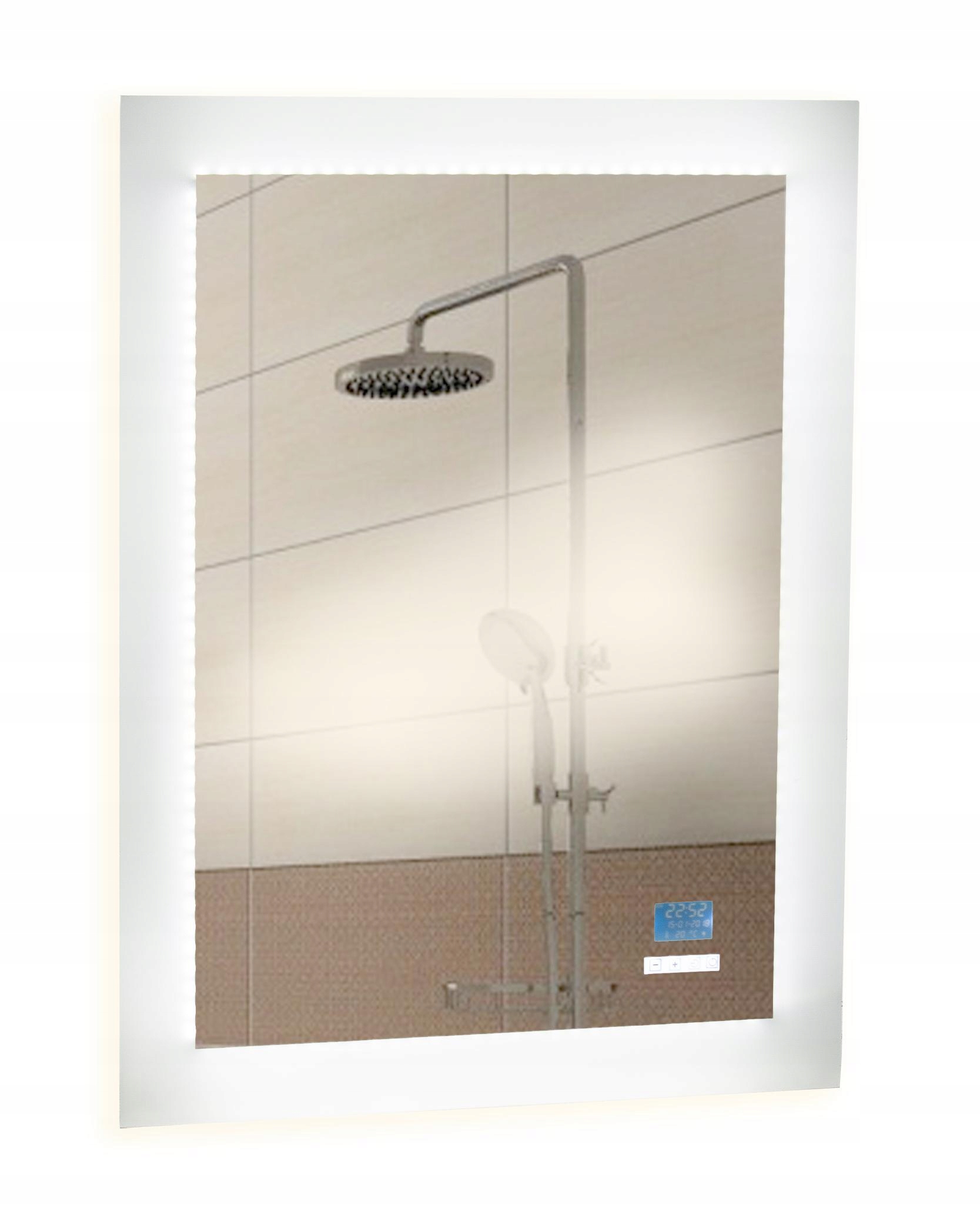 Zrcadlo Bílé 50X70 cm 15 mm od zdi s hodinami a vypínačem