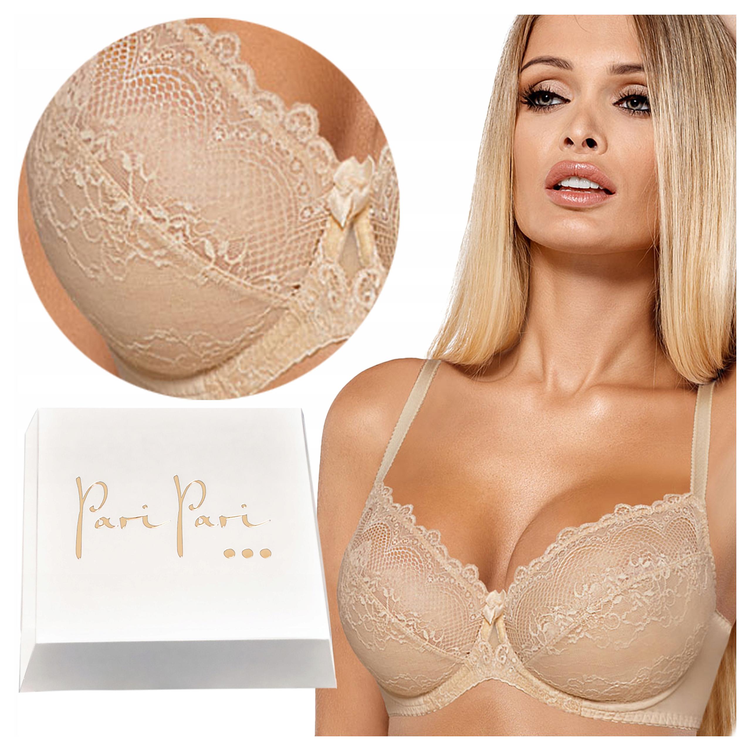 Biustonosz Miękki Koronkowy Stanik Na Fiszbinach Szyty w Polsce Beżowy 85C