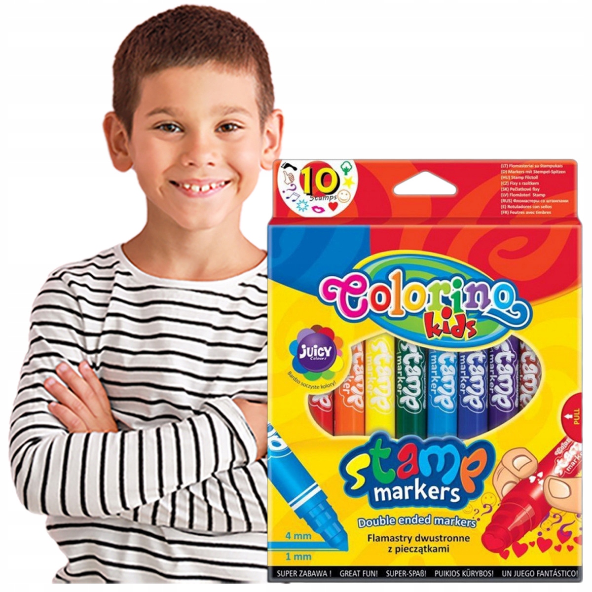 FLAMASTRY KOLOROWE DWUSTRONNE Z PIECZĄTKAMI 10 KOL Marka Colorino