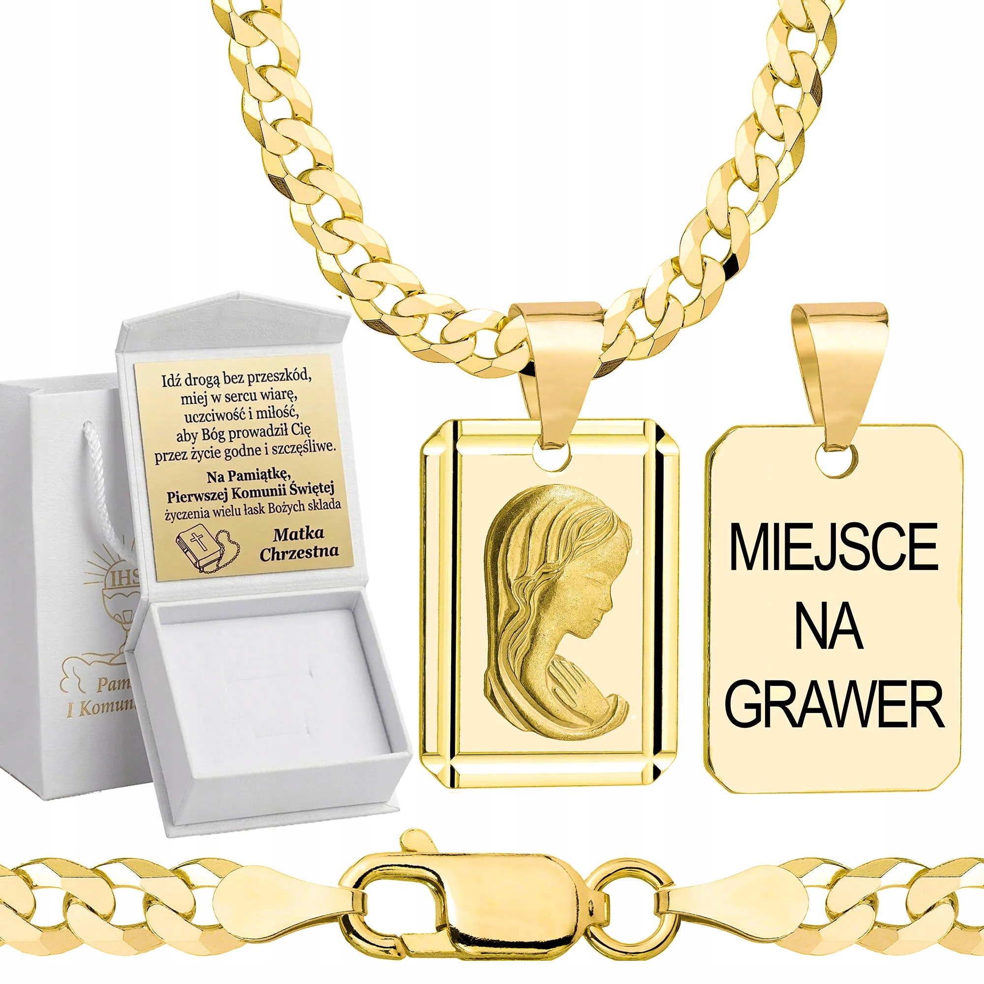 Zlatý Řetízek Na Přijímání S Medailonem Pr 925/ 585 Pozlacený Gravírování 50 cm