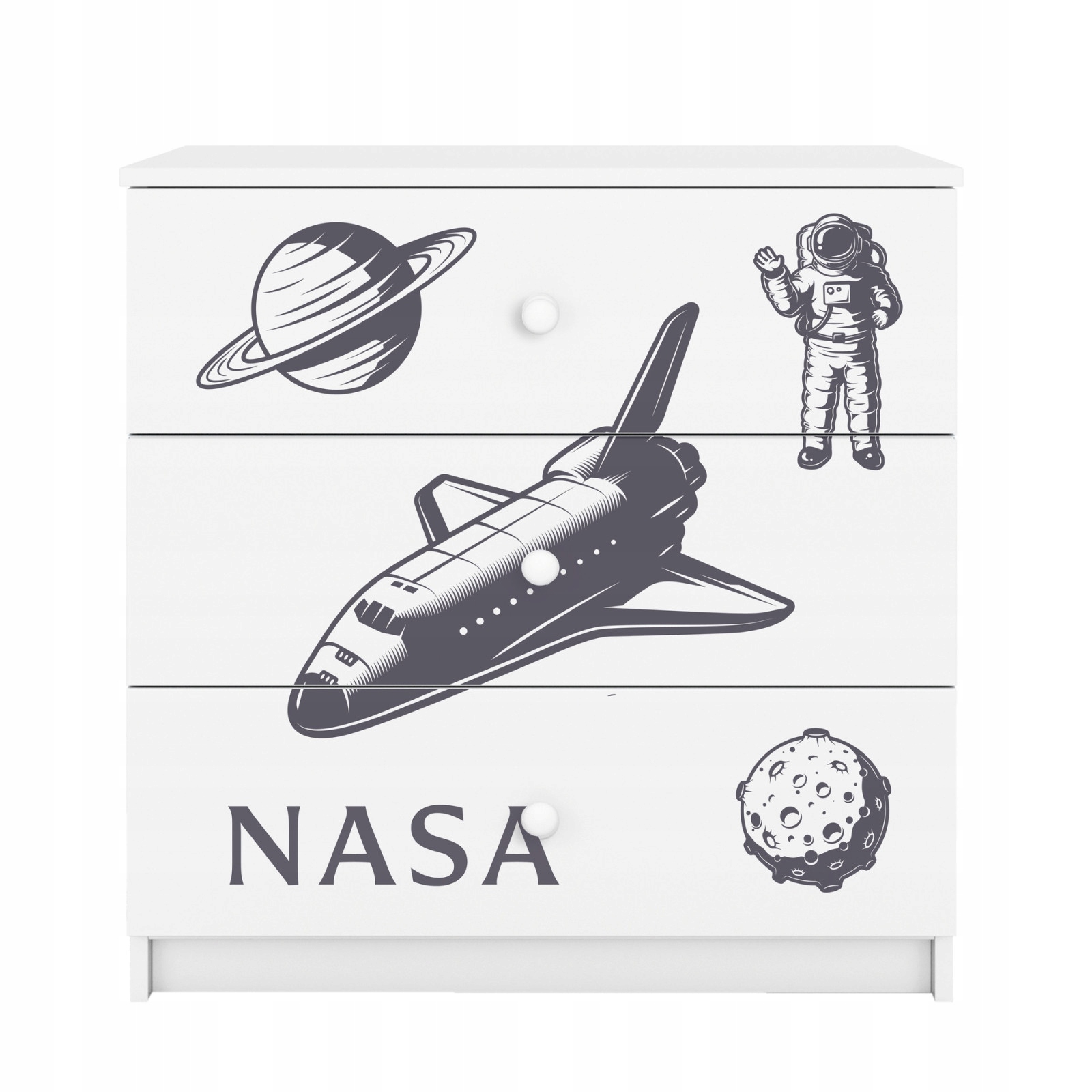 Komoda Babydreams bílá grafika Nasa 80 cm