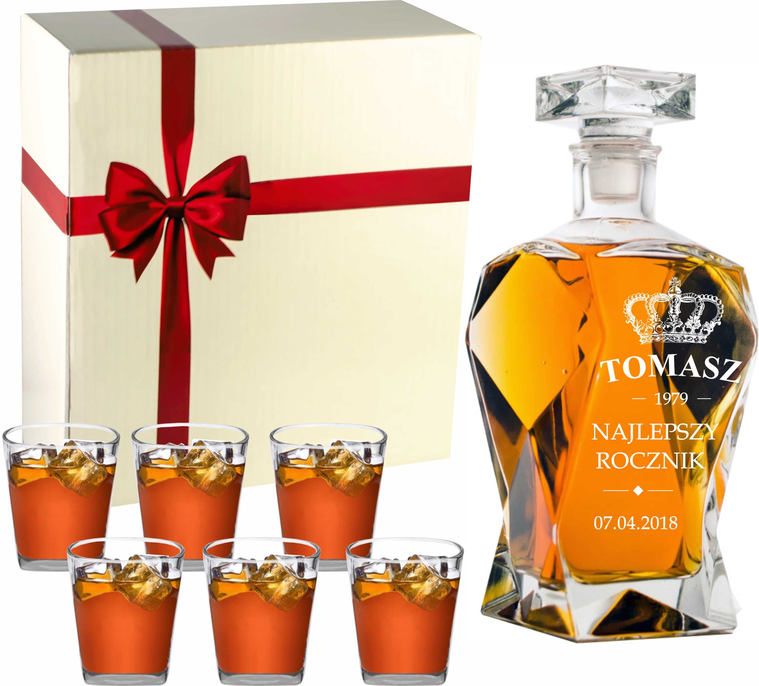 Zestaw do WHISKY KARAFKA Z GRAWEREM 6 SZKLANEK