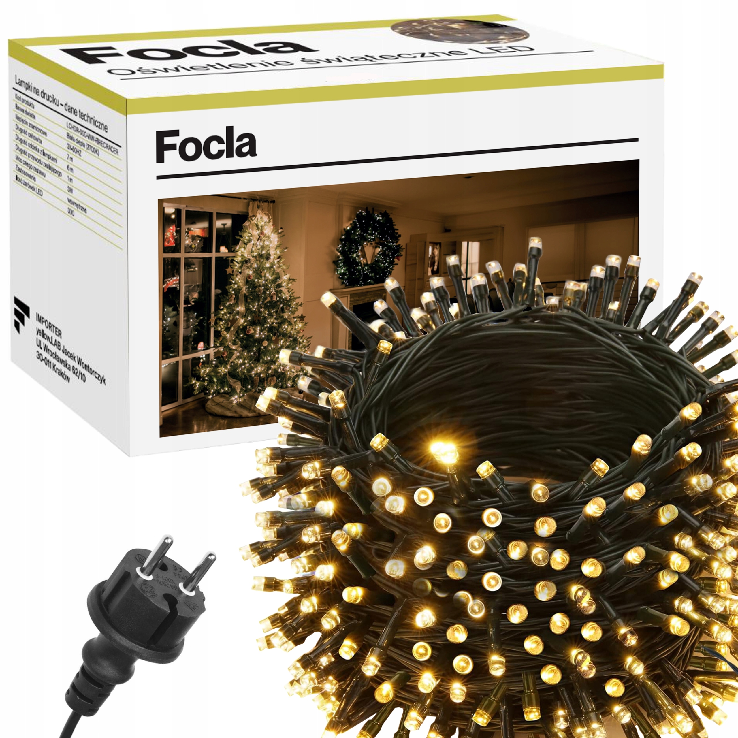 LAMPKI CHOINKOWE ZEWNĘTRZNE BIAŁE CIEPŁE 500LED - STAŁE ŚWIATŁO IP44- MOCNE