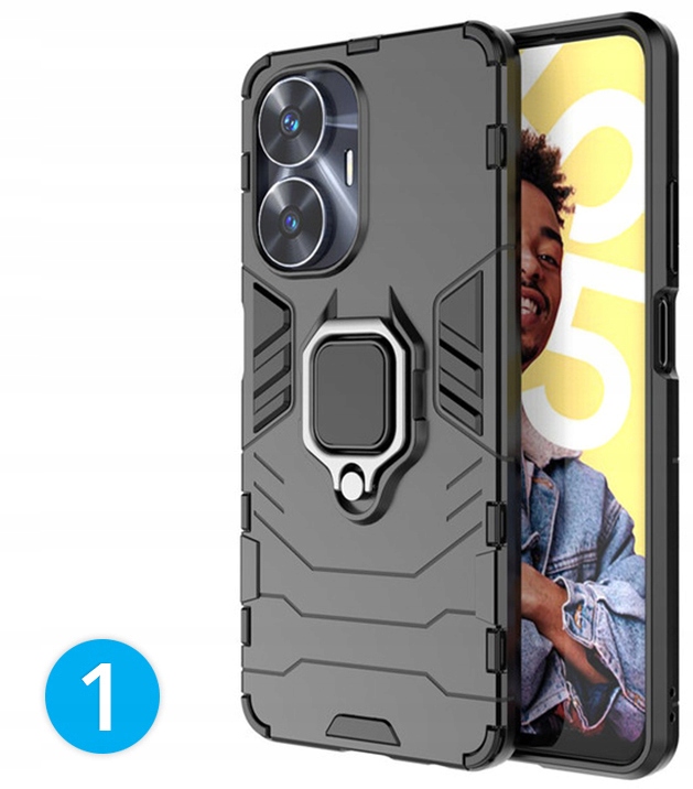 ETUI PANCERNE RING CASE OBUDOWA PLECKI UCHWYT SZKŁO 9H do Realme C55 Stan opakowania oryginalne