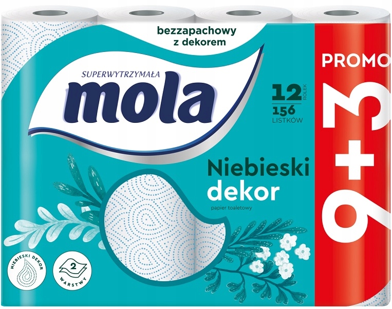 

Mola Niebieski Dekor 9+3 papier toaletowy 12 rolek