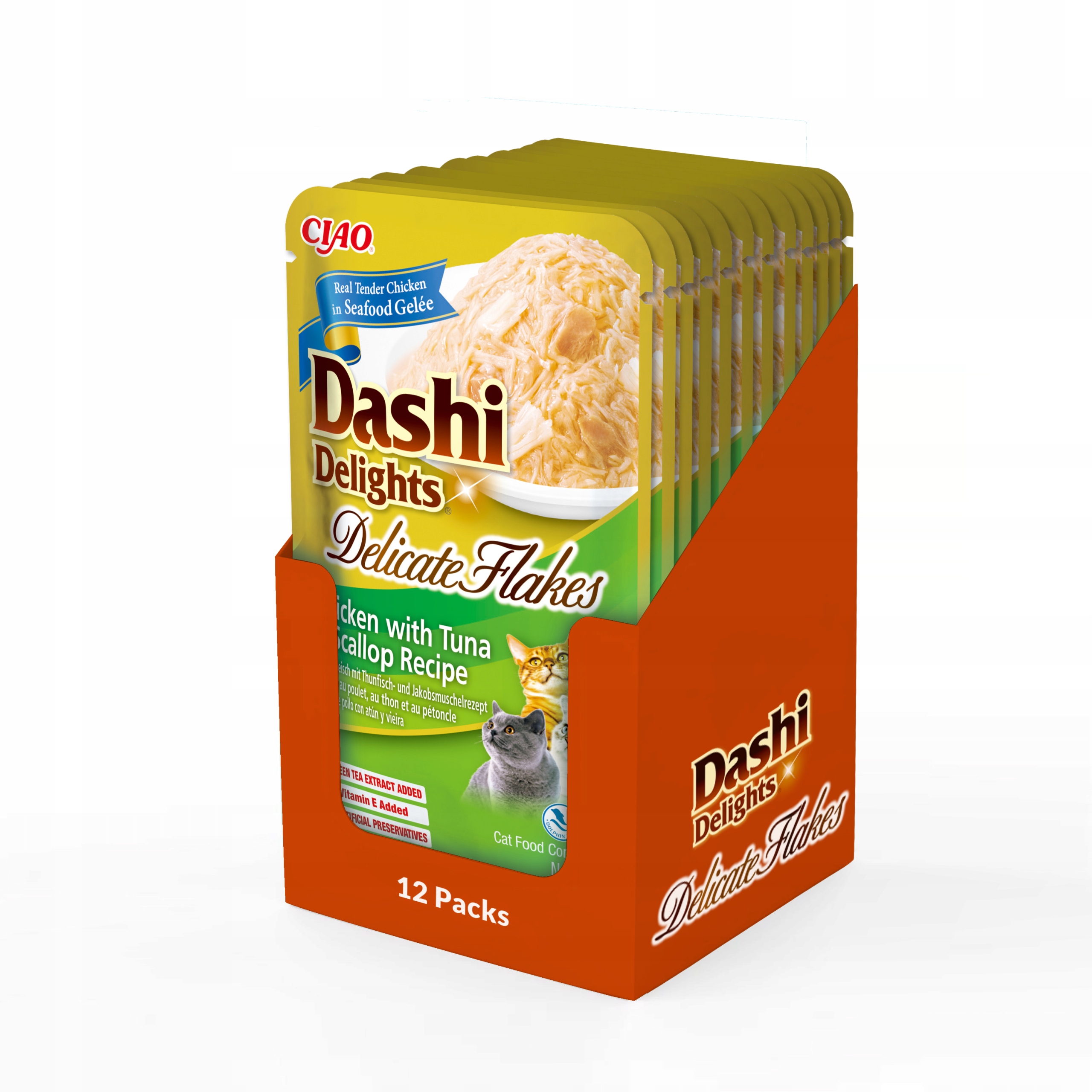 Levně Inaba Cat Dashi Delights Kuřecí Lupiny S Tuňákem A Hřebenami 12 x 40 g