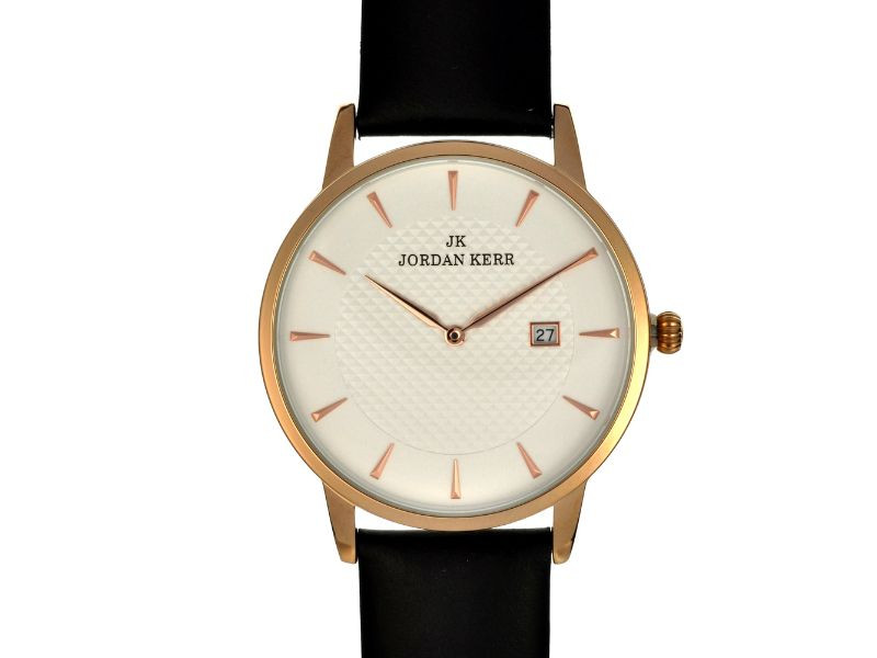 Černé hodinky pro muže s bílým ciferníkem a datumovkou s klasickým vzorem