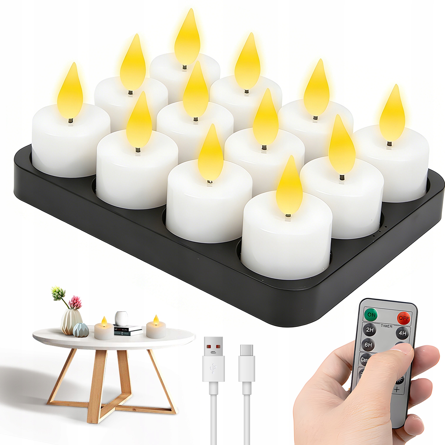 12 Ks Ohřívačů Akumulátorových Led Blikajících Světel S Nabíjecí Stanicí