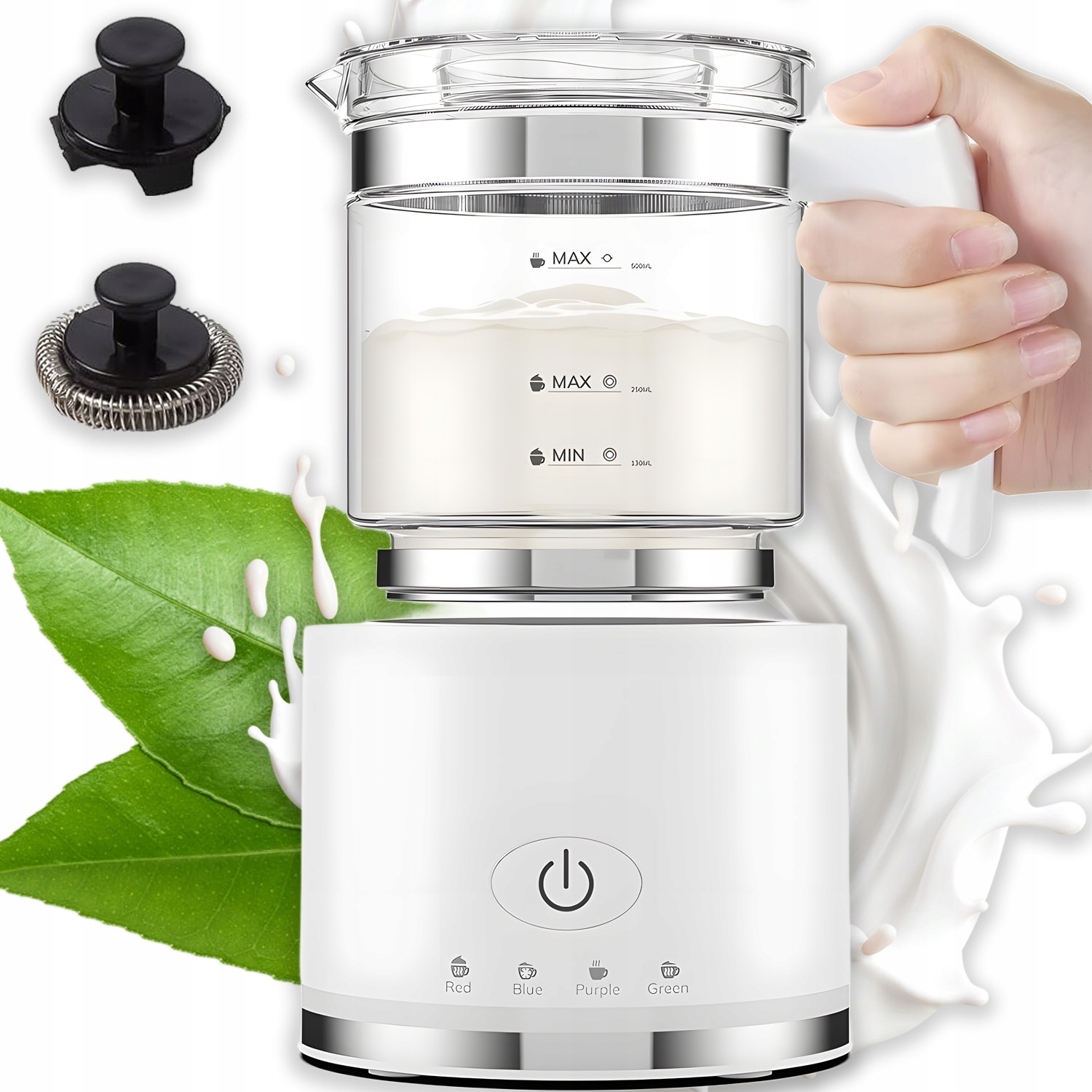 Napěňovač Mléka 500 ML Skleněný 4 Režimy Ohřev Latte Art Do Myčky Nádobí Bílý