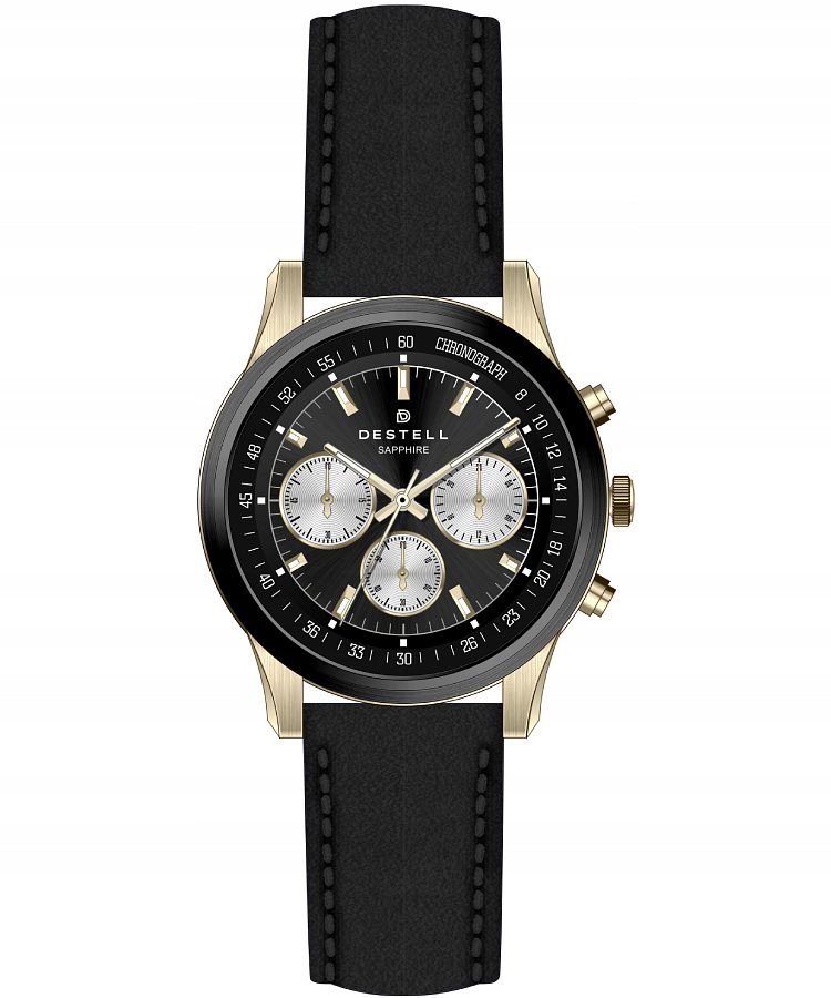 Pánské hodinky Destell Circinus Balck Gold Leather Chrono Sapphire