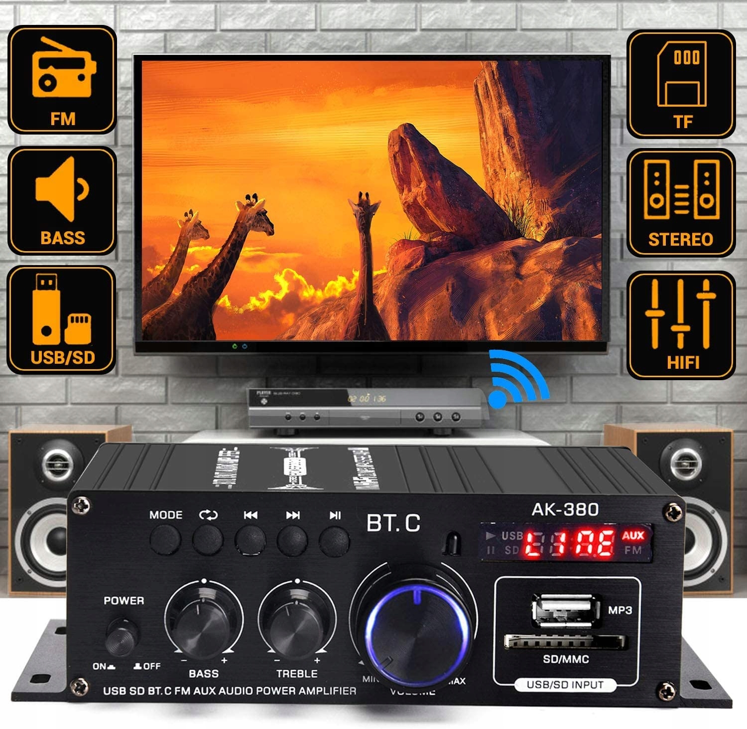 AMPLITUNER WZMACNIACZ STEREO BLUETOOTH AK380 800W Model AK380