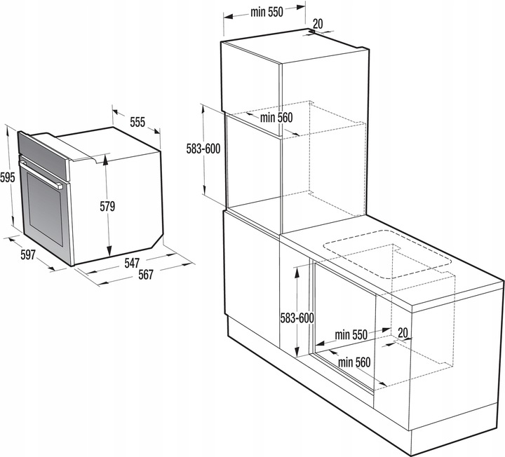 PEŁEN ZESTAW AGD DO ZABUDOWY GORENJE + GRATIS Wysokość produktu 59.5 cm