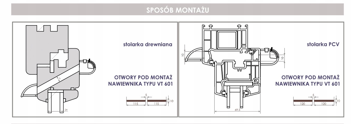 NAWIEWNIK OKIENNY DO OKNA OKIEN VENTEC BIAŁY BRĄZ VT612 Marka Ventec