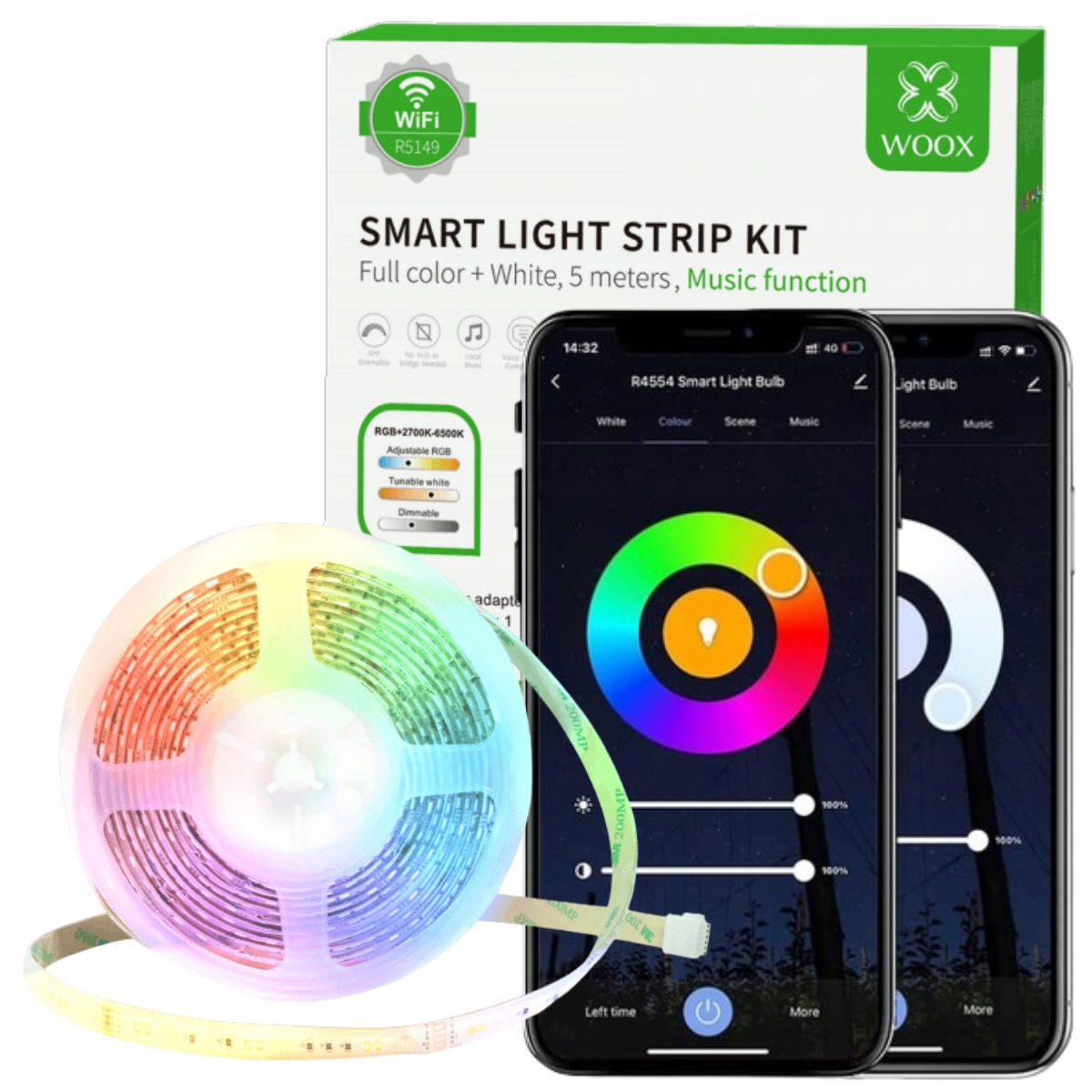 Led pásek Rgb WiFi 5 m Aplikace Vodotěsné Osvětlení Silná páska Woox