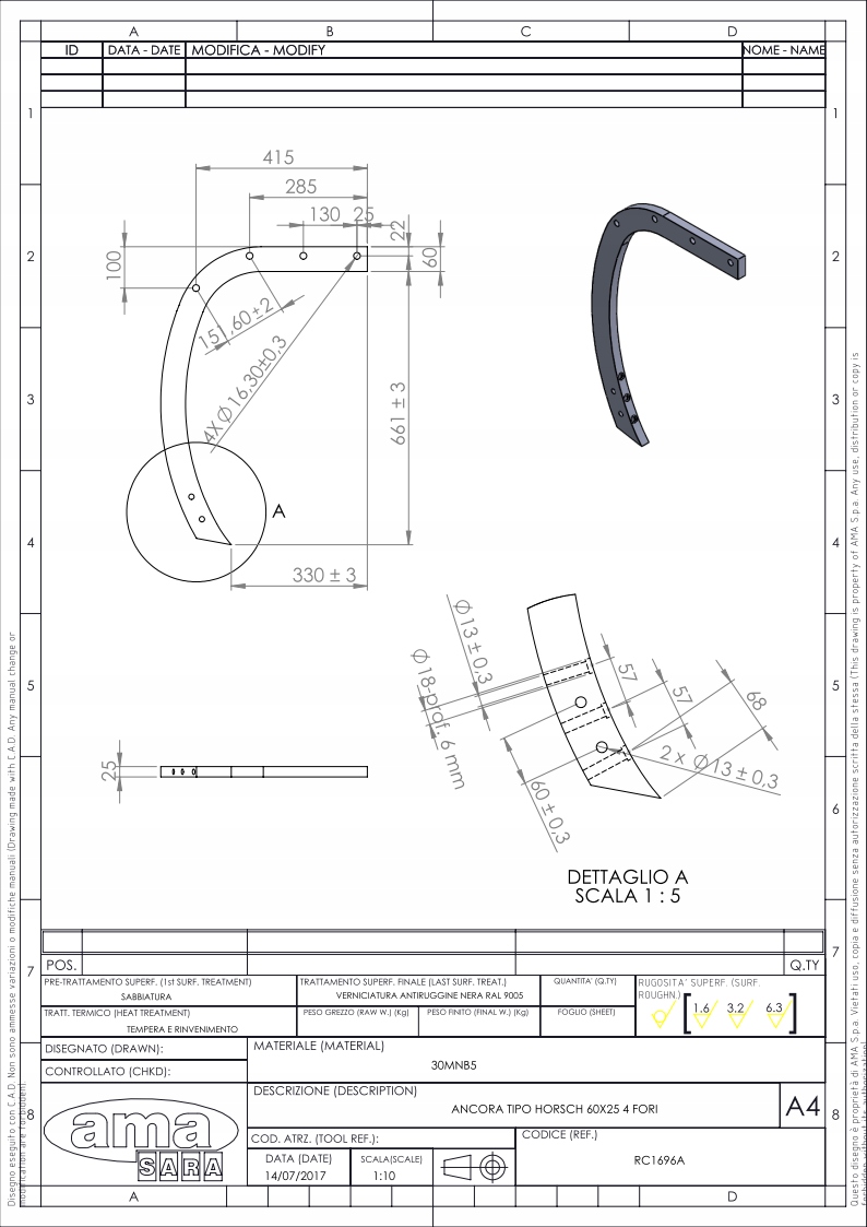 Horsch čtyřotvorová hřebínek 60x25 vysoký RC1696A, RC1696A