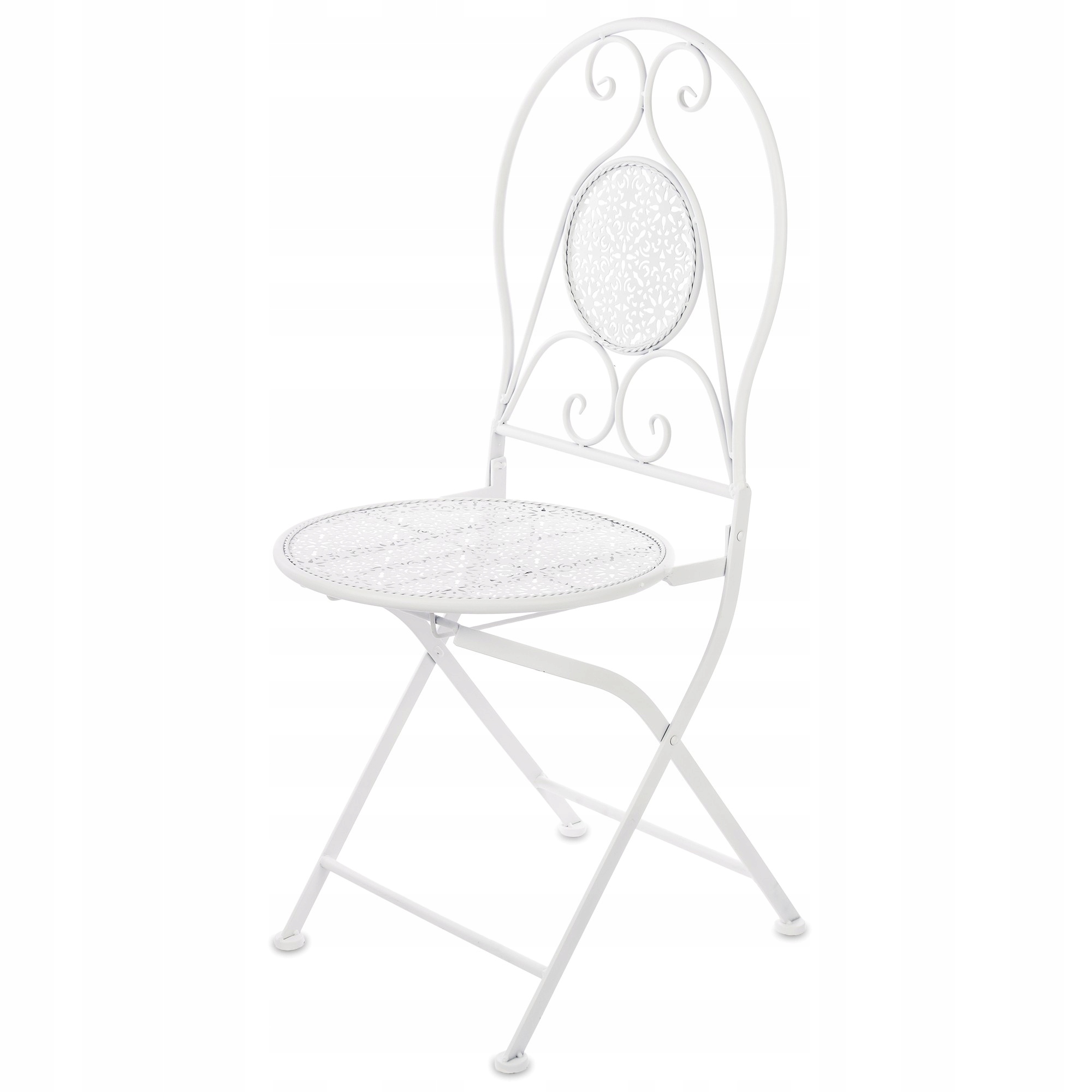 Biele kovové záhradné prelamované kreslo v retro štýle – výška 94 cm