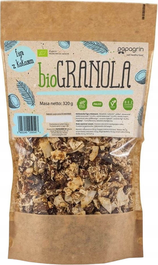 Levně Granola Figa S Kokosem Bio 320 g Papagrin