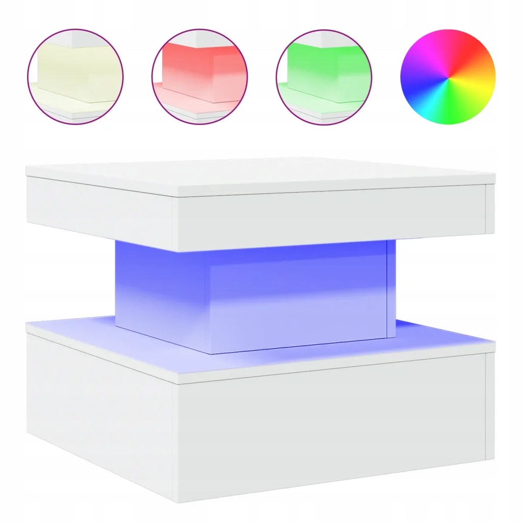 Led konferenční stolek Rgb, materiál na bázi dřeva, bílý, 50x50x40 cm