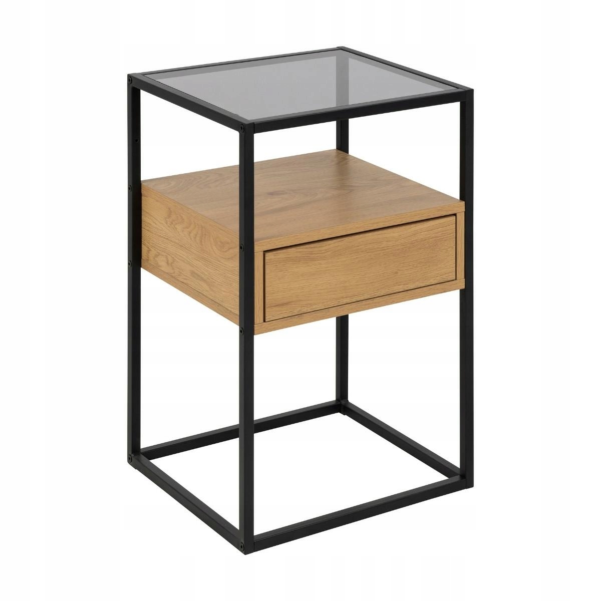 Nočná skrinka s úzkou zásuvkou a sklenenou poličkou Randolf