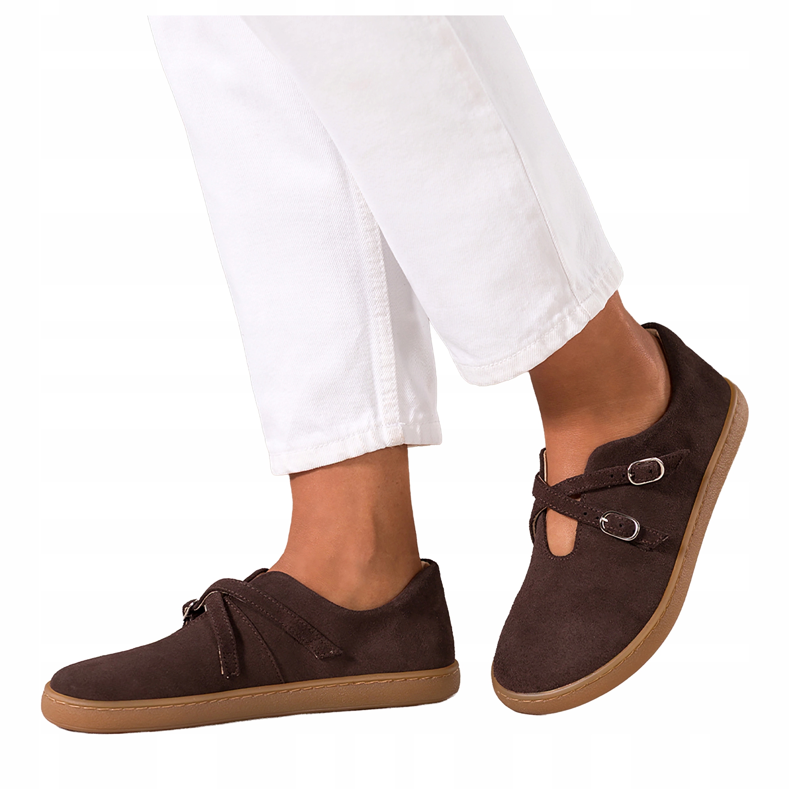 Baleríny Čokoládové Barefoot Dámské Kožené Pásky s přezkami Modne vel. 38