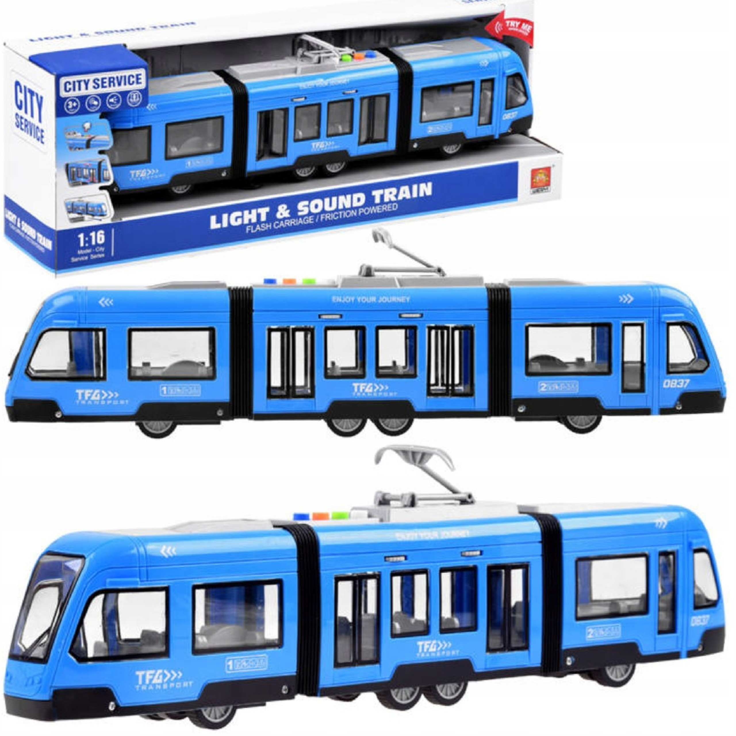 DUŻY TRAMWAJ JEŻDŻĄCY DŹWIĘKI ŚWIATŁA ZABAWKA PREZENT