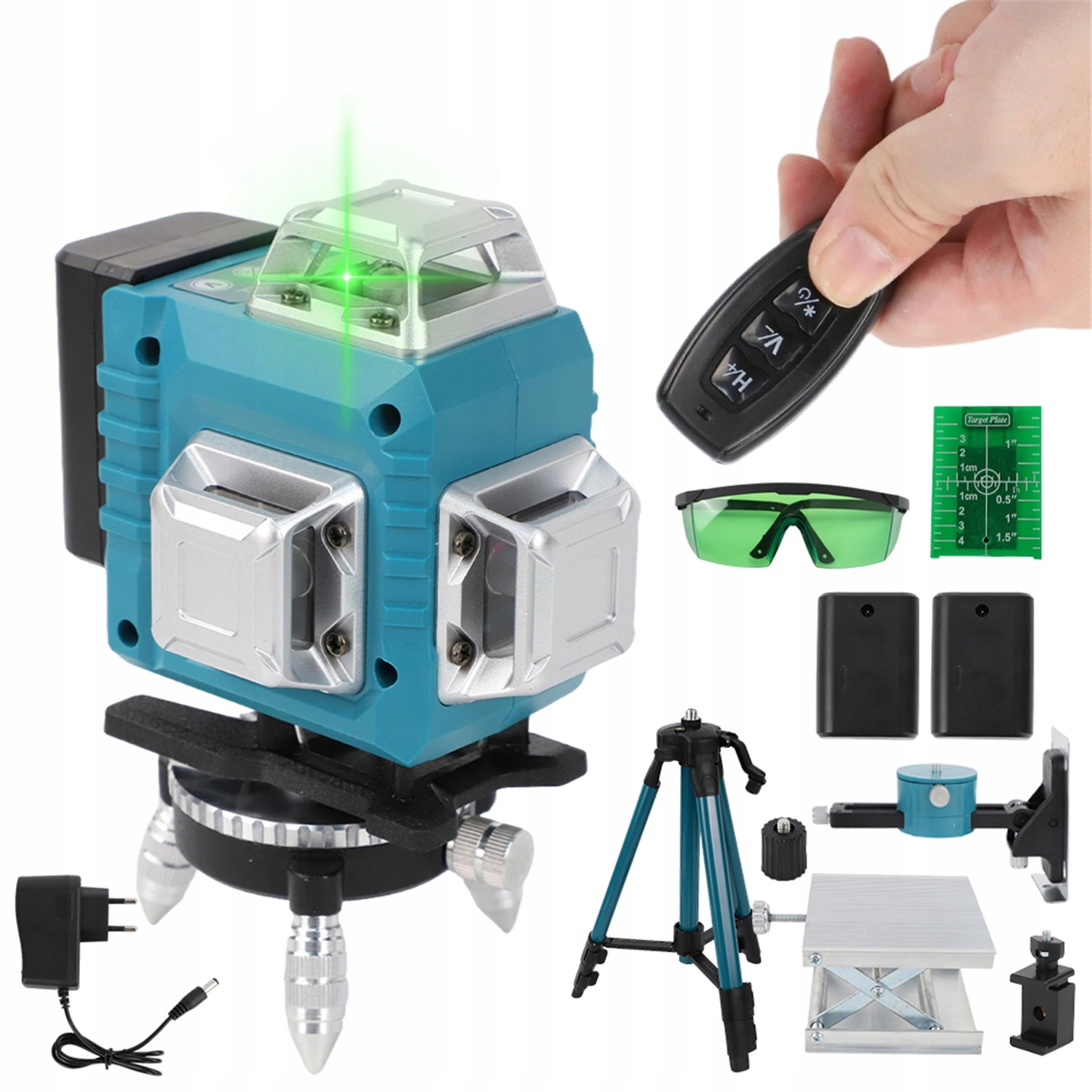 Křížový Laser Laserová vodováha 16 linek 4D Stativ Zelená 2xAKU 2400mah